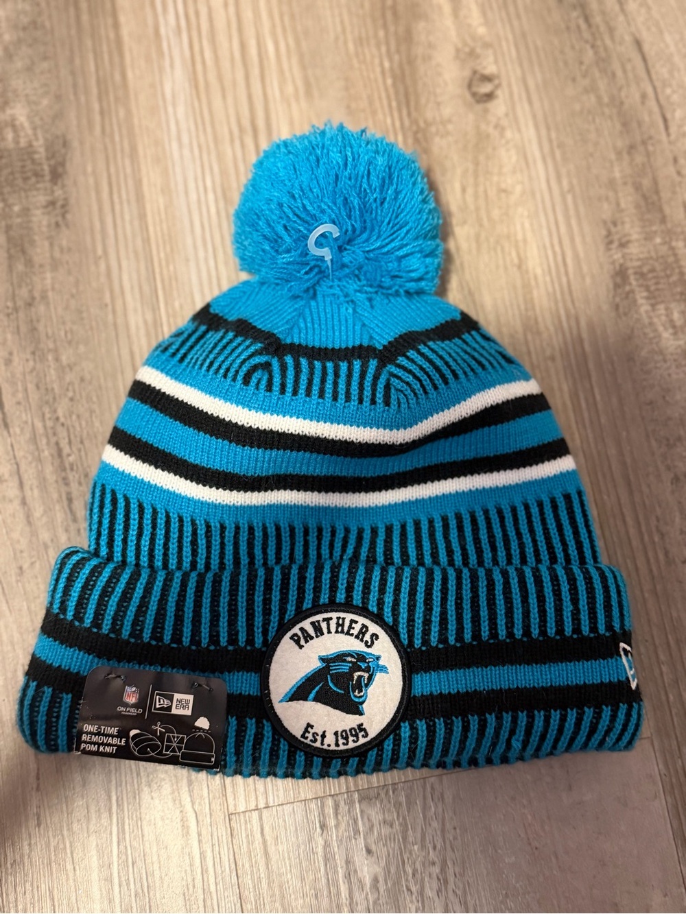 NFL Carolina Panthers New Era Wool Blue & Black Stripes Pom Beanie-OS